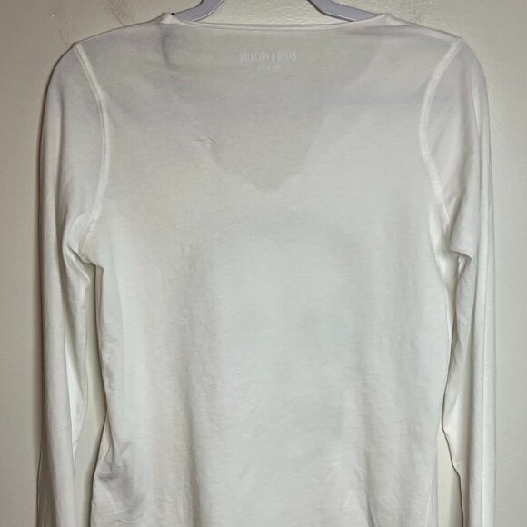 ZADIG & VOLTAIRE Tunisien Tee Top Henley White Rhinestone Skull LS Size S - Picture 5 of 7